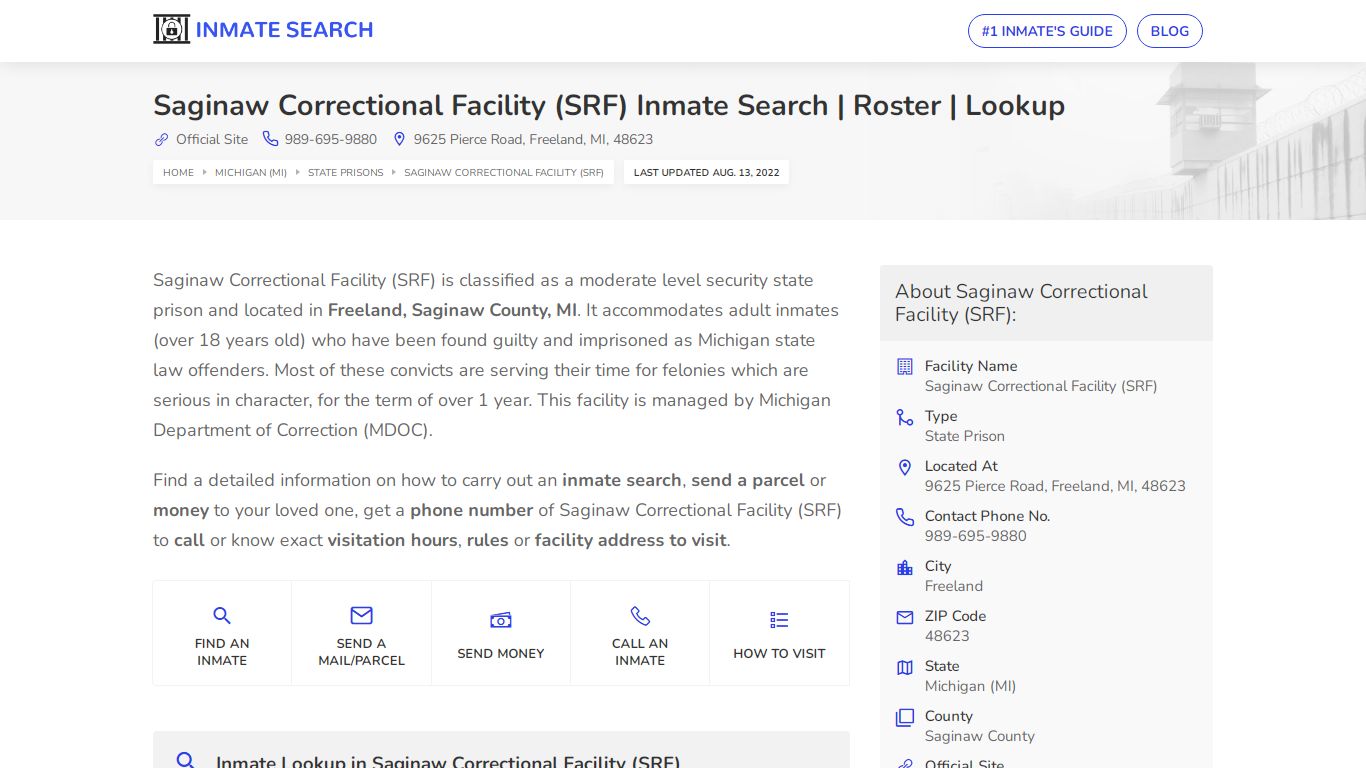 Saginaw Correctional Facility (SRF) Inmate Search | Roster ...